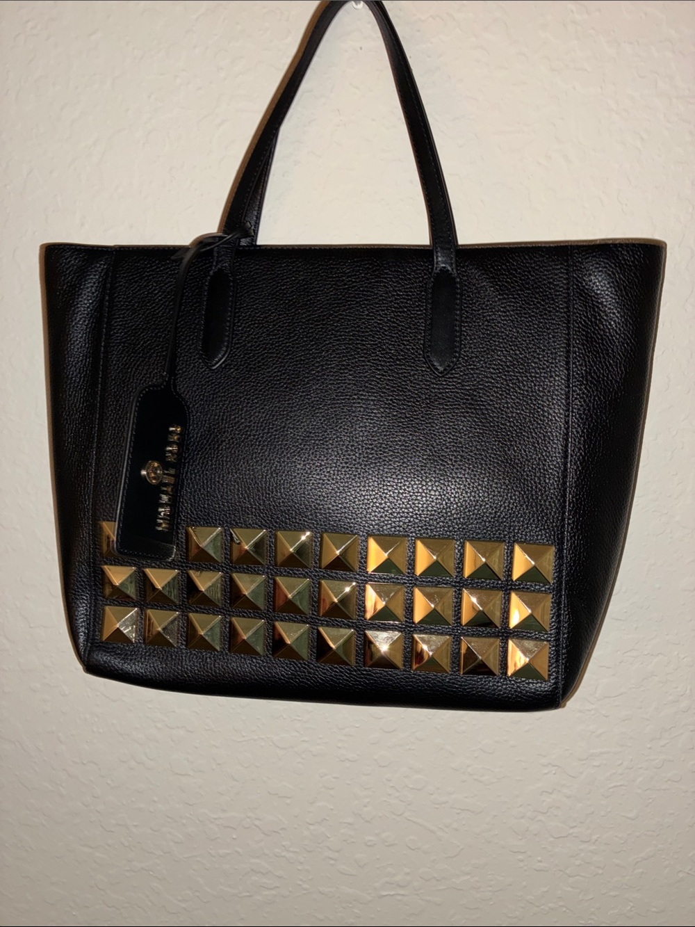 Michael Kors Black Tote with Gold Pyramid Studs